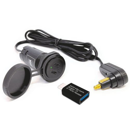 01-030-0183-0 USB Tank Bag Cable with Twin Charger (2x USB-C), USB-A Adapter and Angled Plug for DIN Power Socket